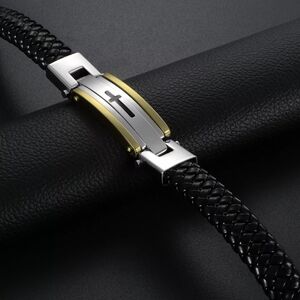 Black and Silver Bracelet with Gold Accent